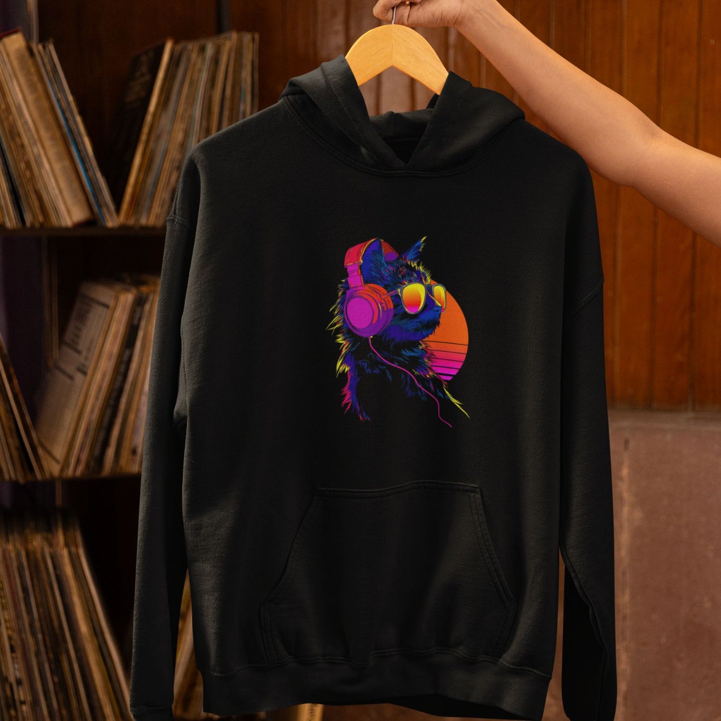 Retro Neon Cat DJ Unisex Hoodie