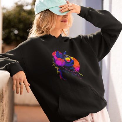 Retro Neon Cat DJ Unisex Hoodie