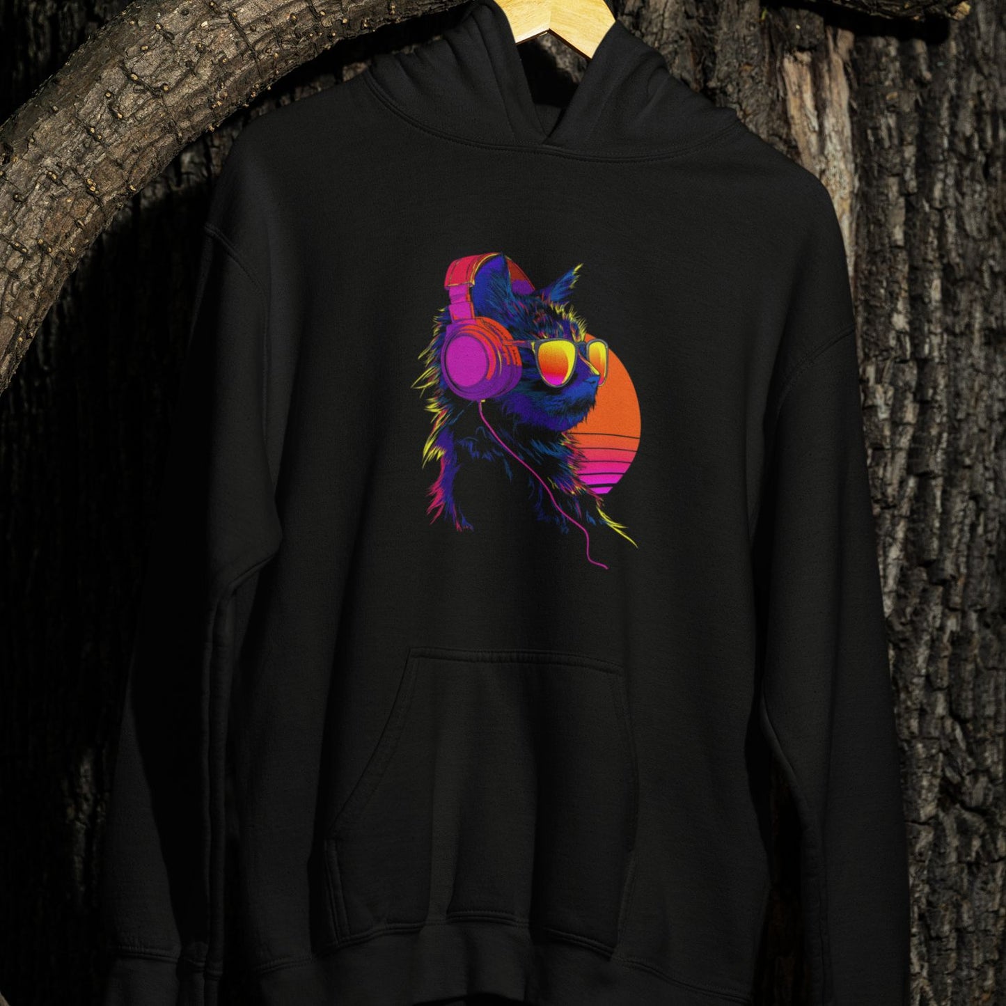 Retro Neon Cat DJ Unisex Hoodie