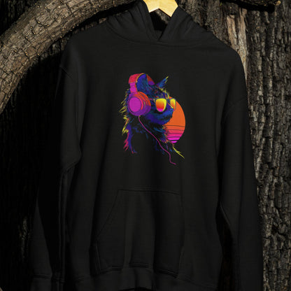 Retro Neon Cat DJ Unisex Hoodie