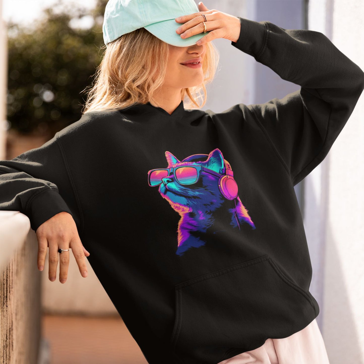 Neon Cyber Cat DJ Unisex Hoodie