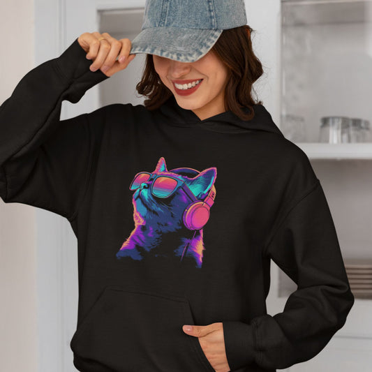 Neon Cyber Cat DJ Unisex Hoodie