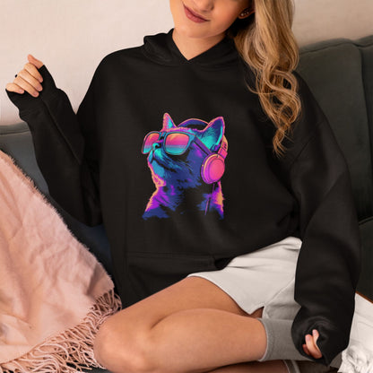 Neon Cyber Cat DJ Unisex Hoodie