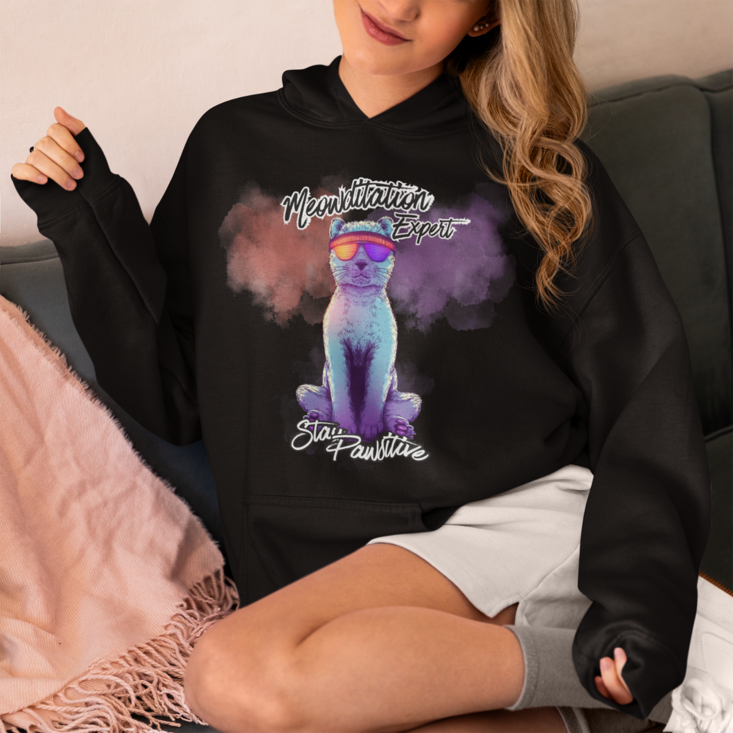 Meowditation Expert Stay Pawsitive Unisex Hoodie