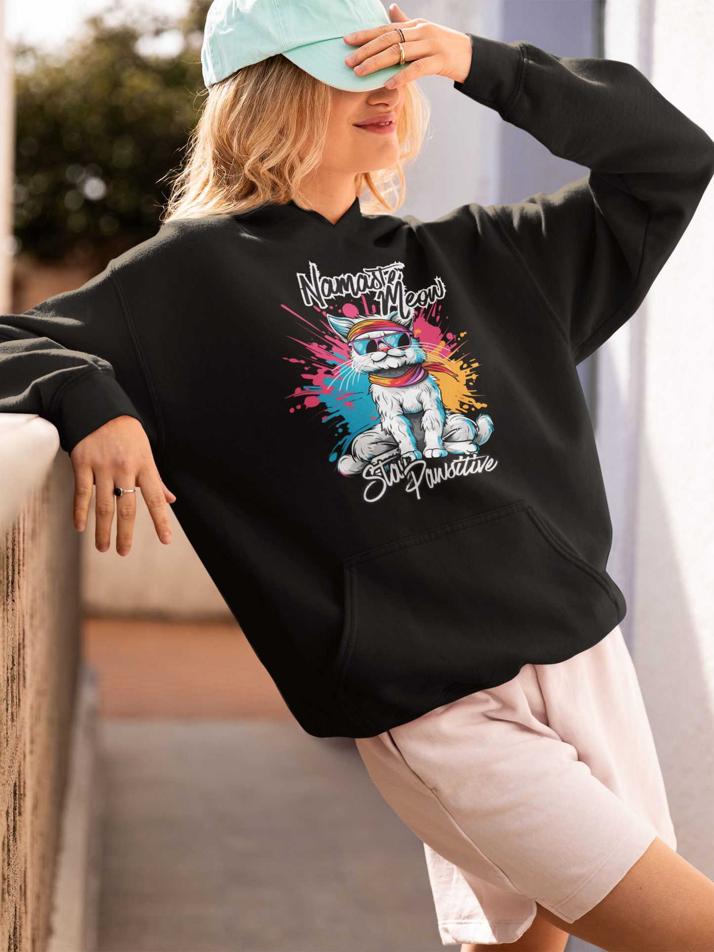 Namaste Meow Stay Pawsitive Unisex Hoodie