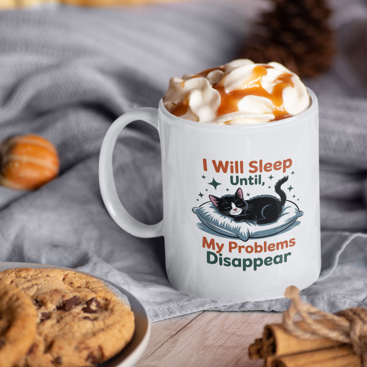 I Will Sleep Until My Problems Disappear Funny Cat Mug