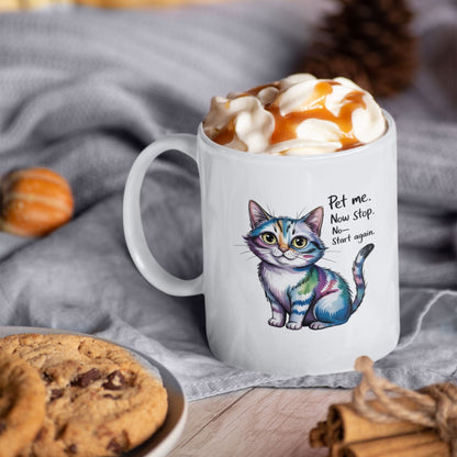 Pet Me Now Stop Start Again Cute Cat Mug