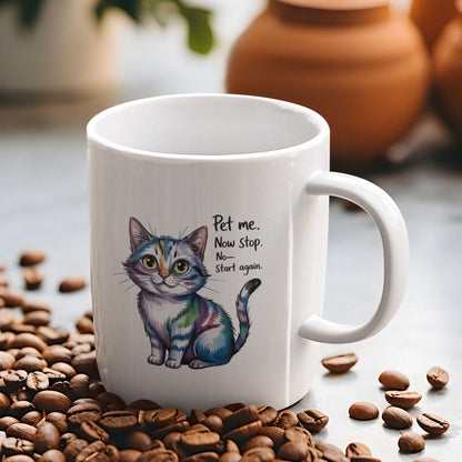 Pet Me Now Stop Start Again Cute Cat Mug