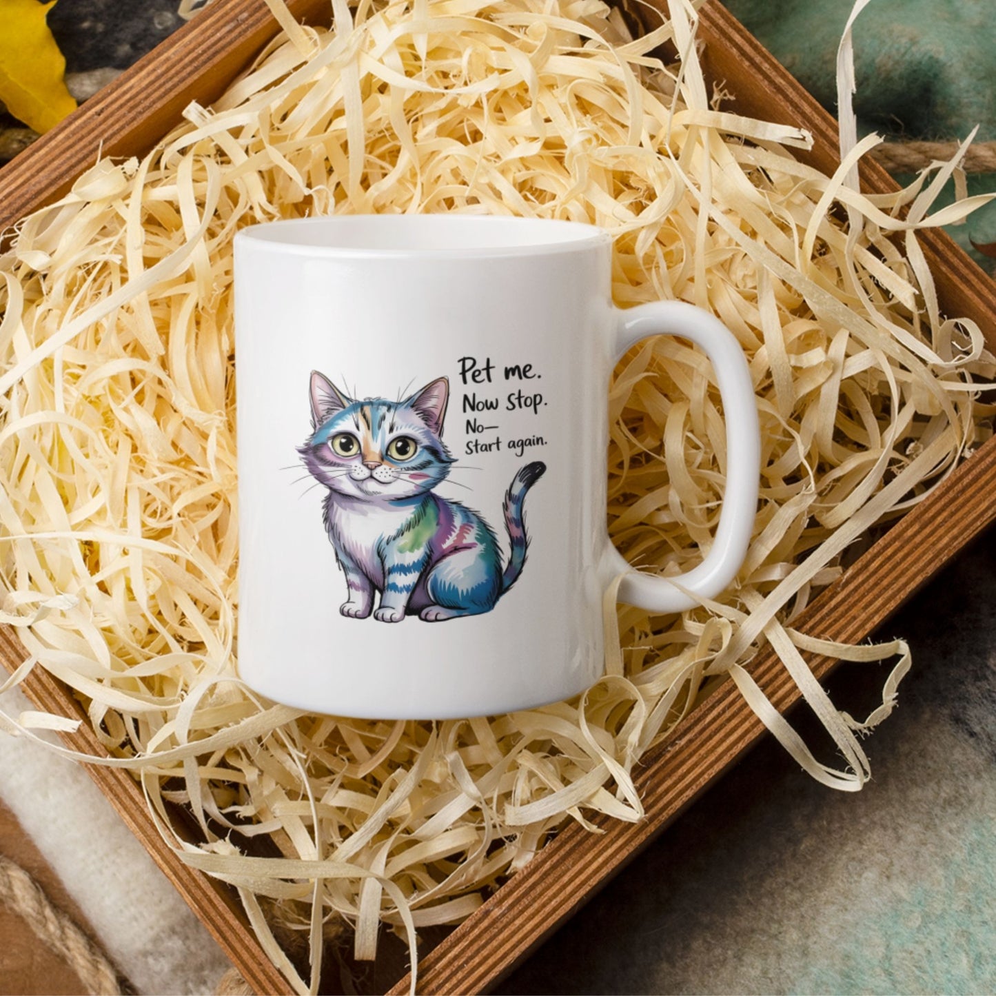 Pet Me Now Stop Start Again Cute Cat Mug