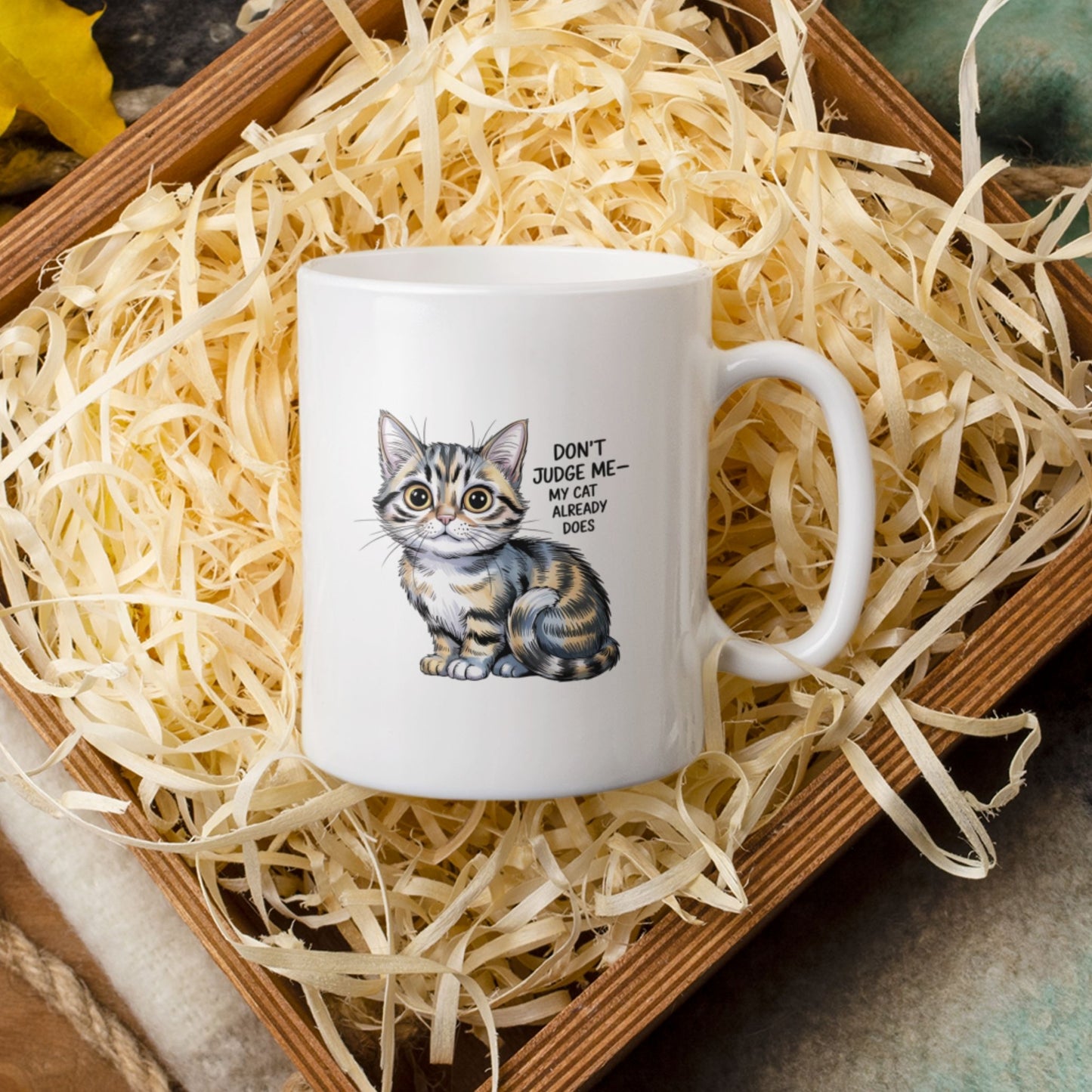 Don't Judge Me My Cat Already Does Funny Cat Mug