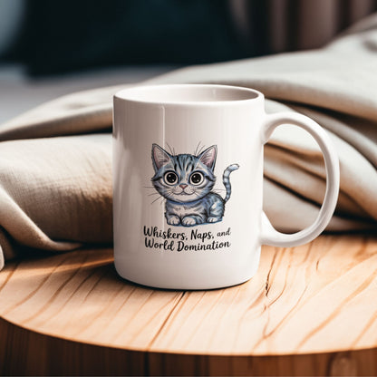 Whiskers Naps and World Domination Cute Cat Mug
