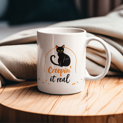 Creepin It Real Black Cat Halloween Mug
