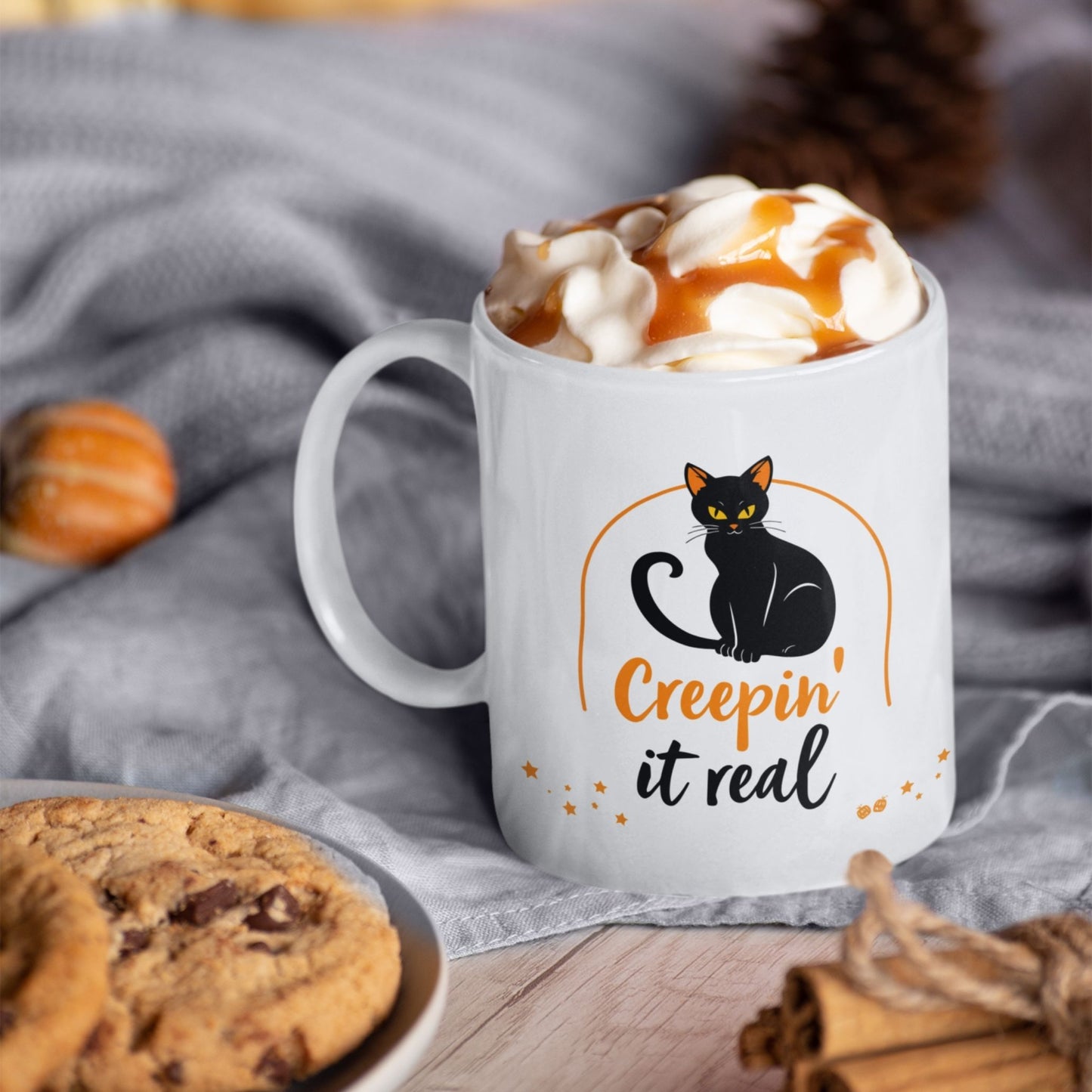 Creepin It Real Black Cat Halloween Mug