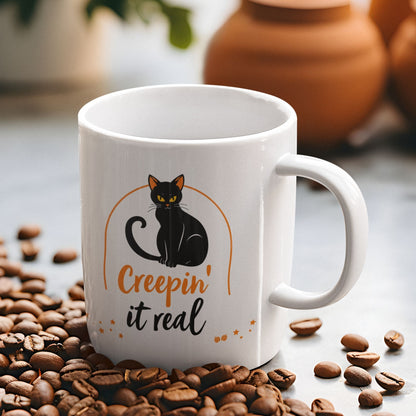 Creepin It Real Black Cat Halloween Mug