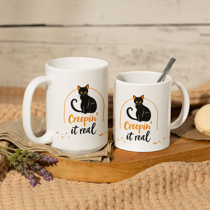 Creepin It Real Black Cat Halloween Mug