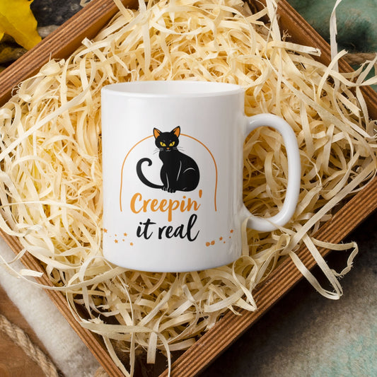 Creepin It Real Black Cat Halloween Mug
