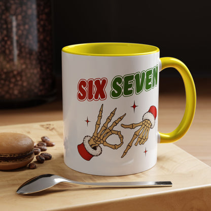 Six Seven Holiday Accent Coffee Mug — Festive Skeleton Hand Christmas New Year Gift (11/15oz)