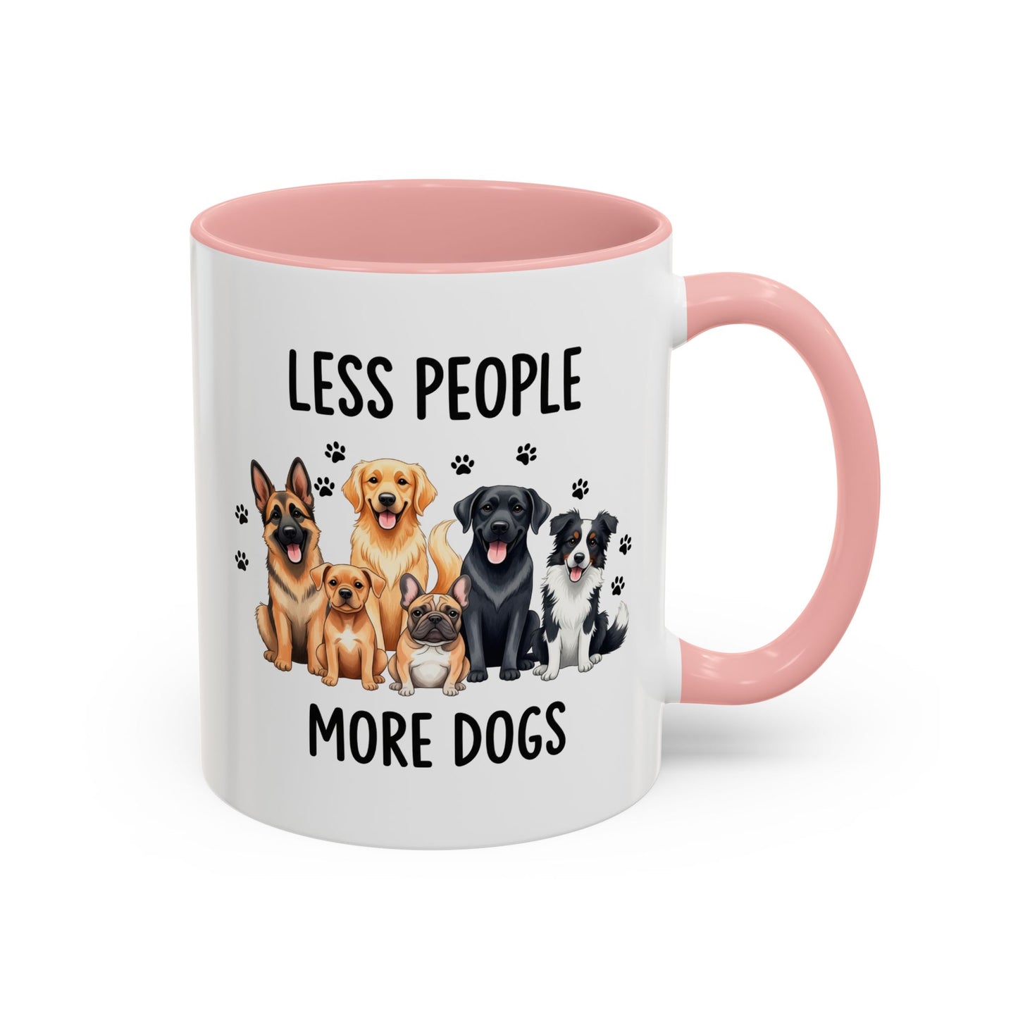 Less People More Dogs Accent Coffee Mug — Cute Multi-Breed Dog Lover Tea Mug (11/15 oz)
