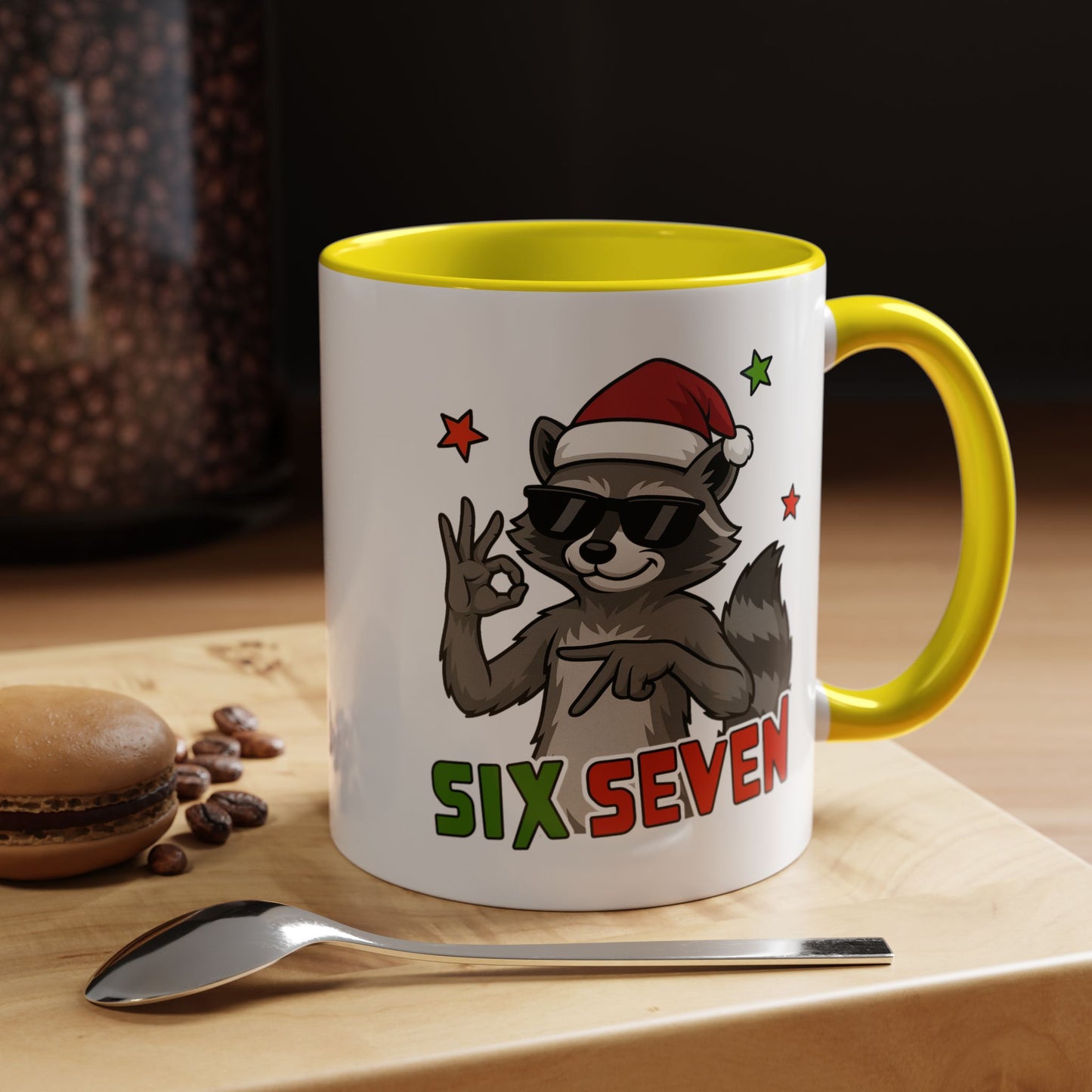Christmas Raccoon Coffee Mug — 'Six Seven' Holiday Accent Mug (11/15 oz)