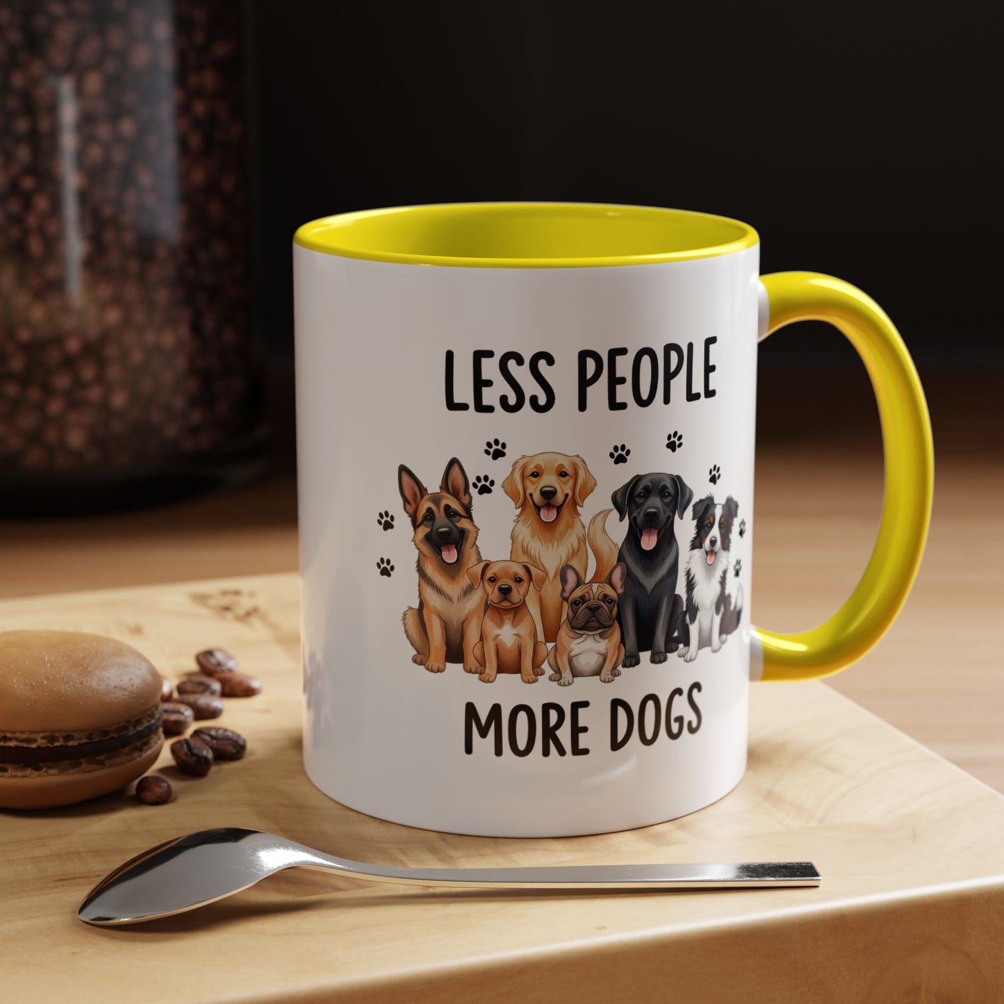 Less People More Dogs Accent Coffee Mug — Cute Multi-Breed Dog Lover Tea Mug (11/15 oz)