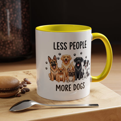 Less People More Dogs Accent Coffee Mug — Cute Multi-Breed Dog Lover Tea Mug (11/15 oz)