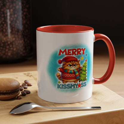 Merry Kissmyass Cat Coffee Mug — Funny Christmas Accent Mug (11/15oz)