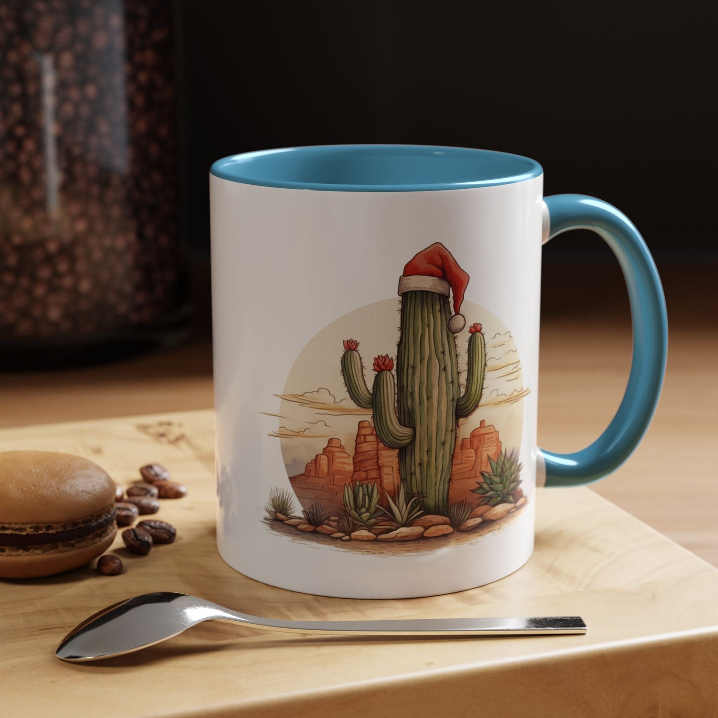 New Year Cactus Mug – Santa Hat Desert Mug – Southwestern Holiday Coffee Cup – Funny Festive Cactus New Year Gift