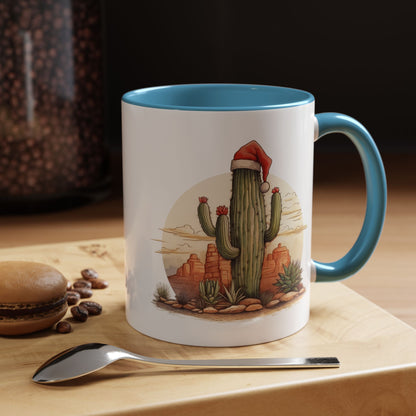 New Year Cactus Mug – Santa Hat Desert Mug – Southwestern Holiday Coffee Cup – Funny Festive Cactus New Year Gift