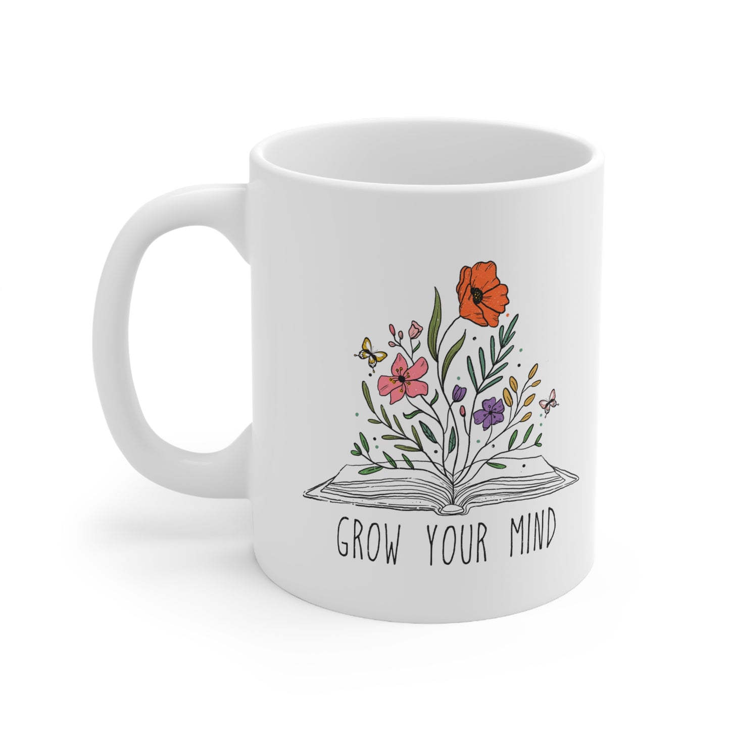 Grow Your Mind Mug Floral Book Lover Gift Inspirational Reading Coffee Cup