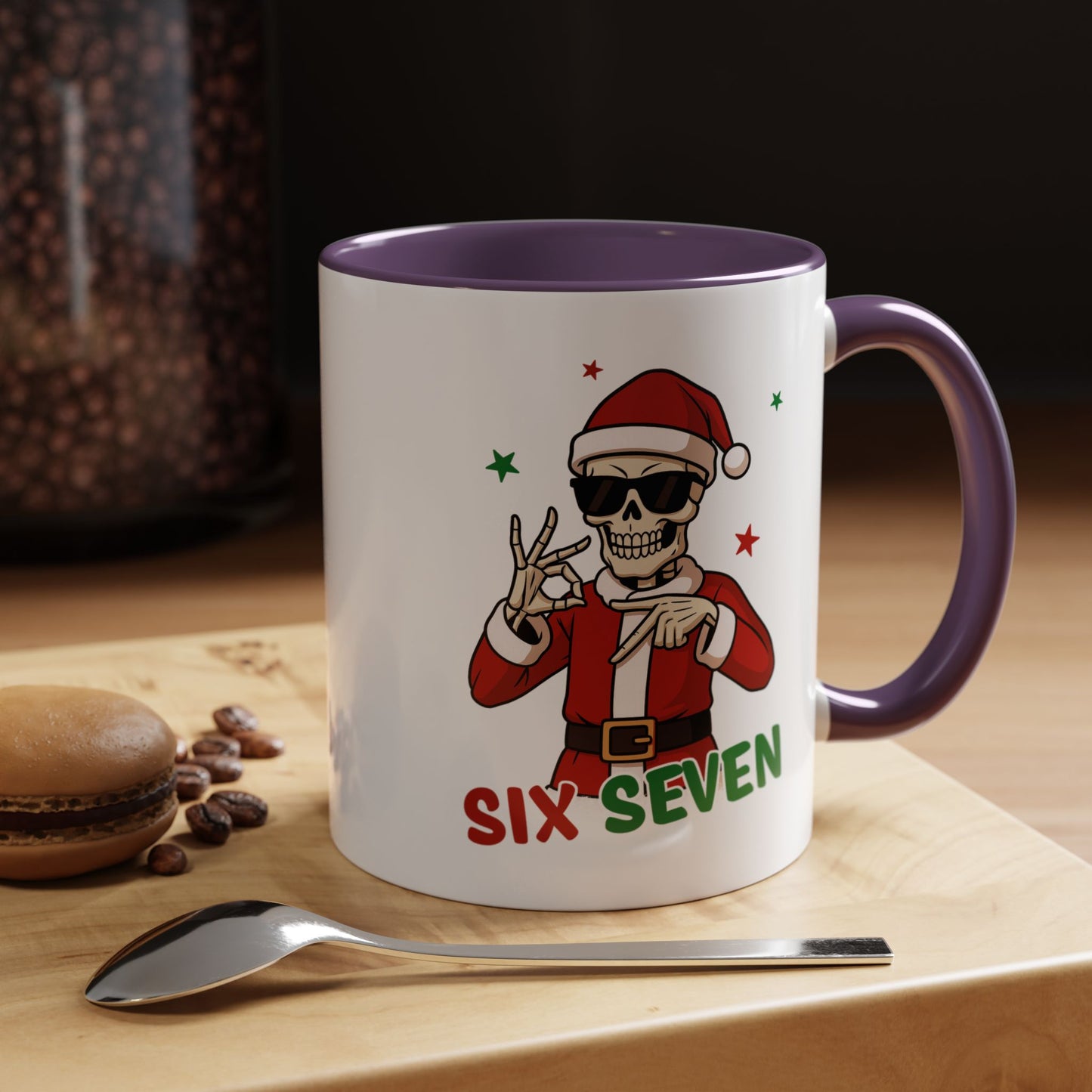 Christmas Skull Coffee Mug – 'Six Seven' Festive Santa Skull Accent Mug (11/15 oz)