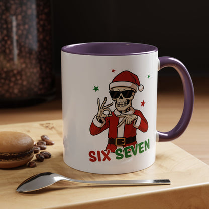 Christmas Skull Coffee Mug – 'Six Seven' Festive Santa Skull Accent Mug (11/15 oz)