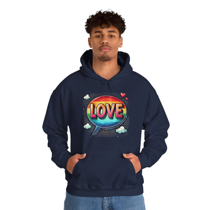 Love Speech Bubble Hoodie — Retro Rainbow Graphic Pullover