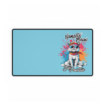 Namaste Meow Yoga Cat Desk Mat — Large Mousepad for Home Office, Gaming, & Meditation