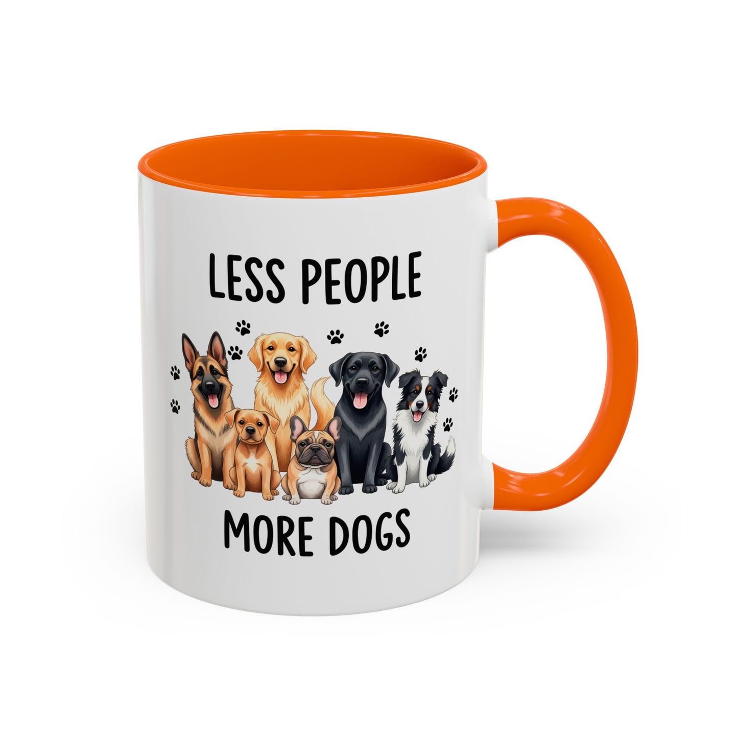 Less People More Dogs Accent Coffee Mug — Cute Multi-Breed Dog Lover Tea Mug (11/15 oz)