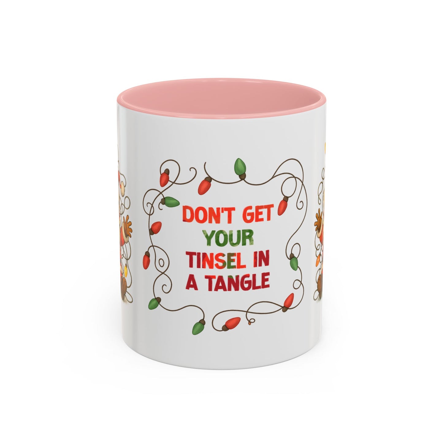 Don’t Get Your Tinsel in a Tangle – Funny Santa Christmas Mug, Holiday Lights Coffee Cup (11oz/15oz)