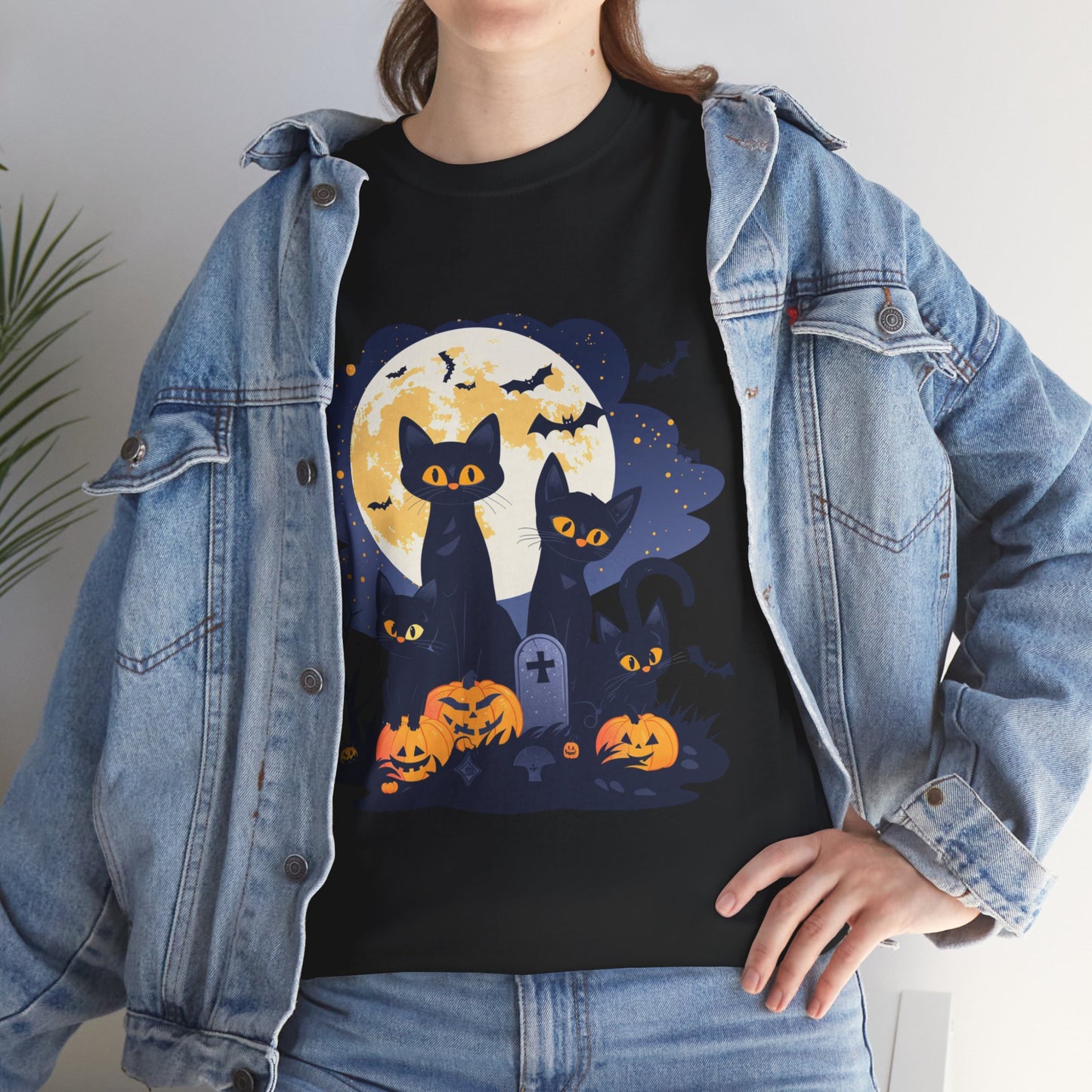 Spooky Cat Halloween Tee, Unisex Cotton T-Shirt, Cats, Halloween Gift