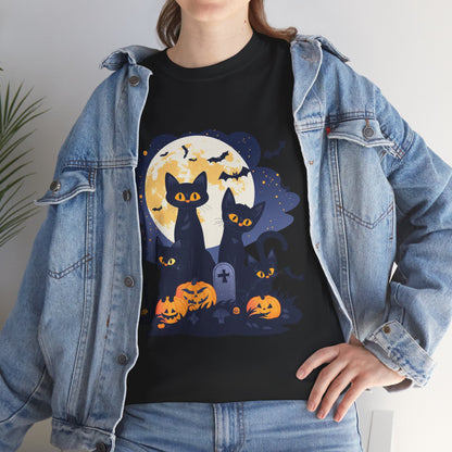 Spooky Cat Halloween Tee, Unisex Cotton T-Shirt, Cats, Halloween Gift