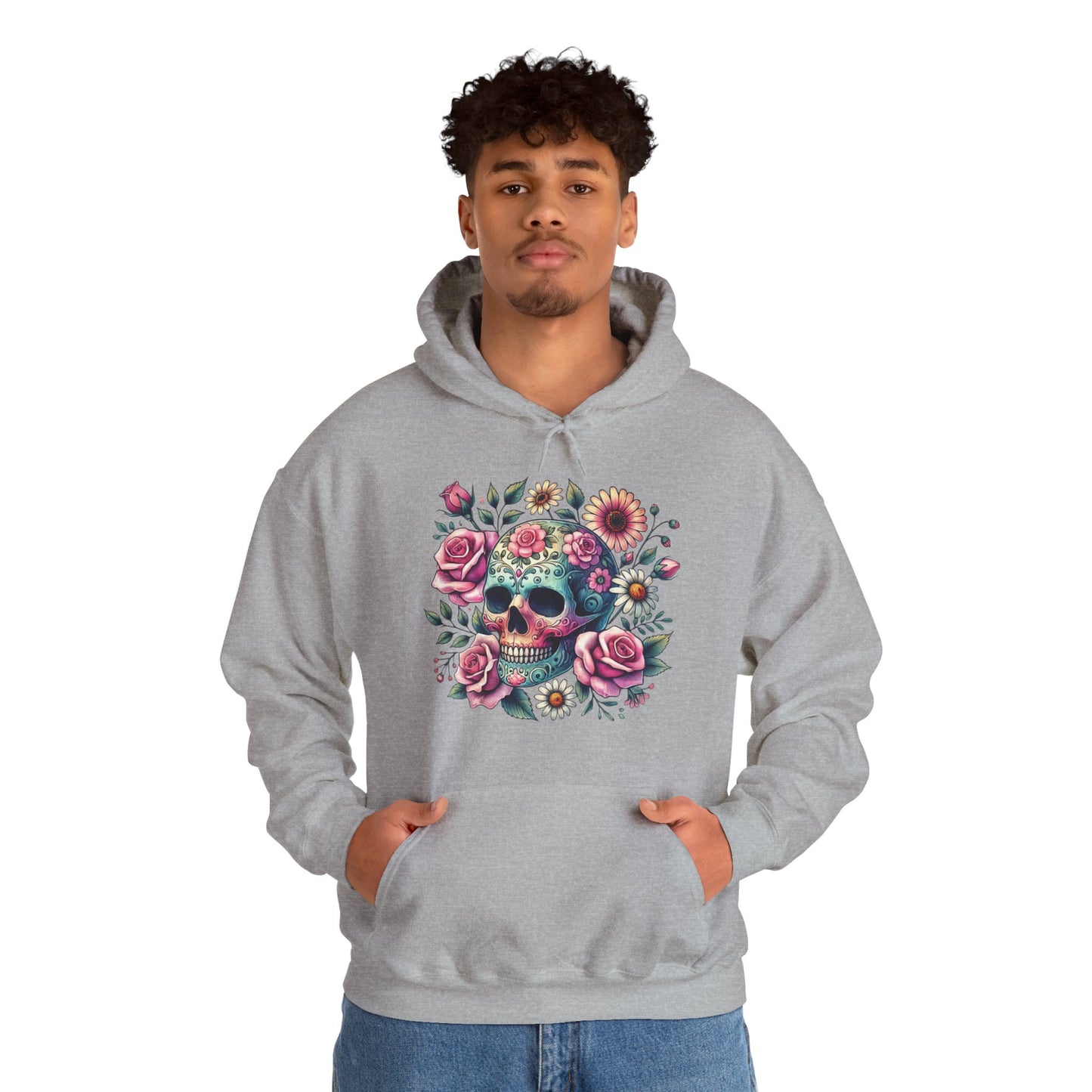 Floral Sugar Skull Hoodie — Day of the Dead Skull & Roses Pullover