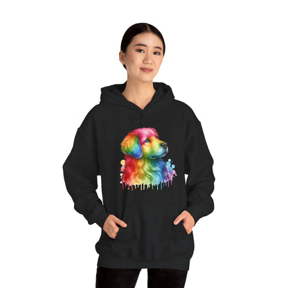 Rainbow Golden Retriever Hoodie — Colorful Drip Dog Portrait Sweatshirt