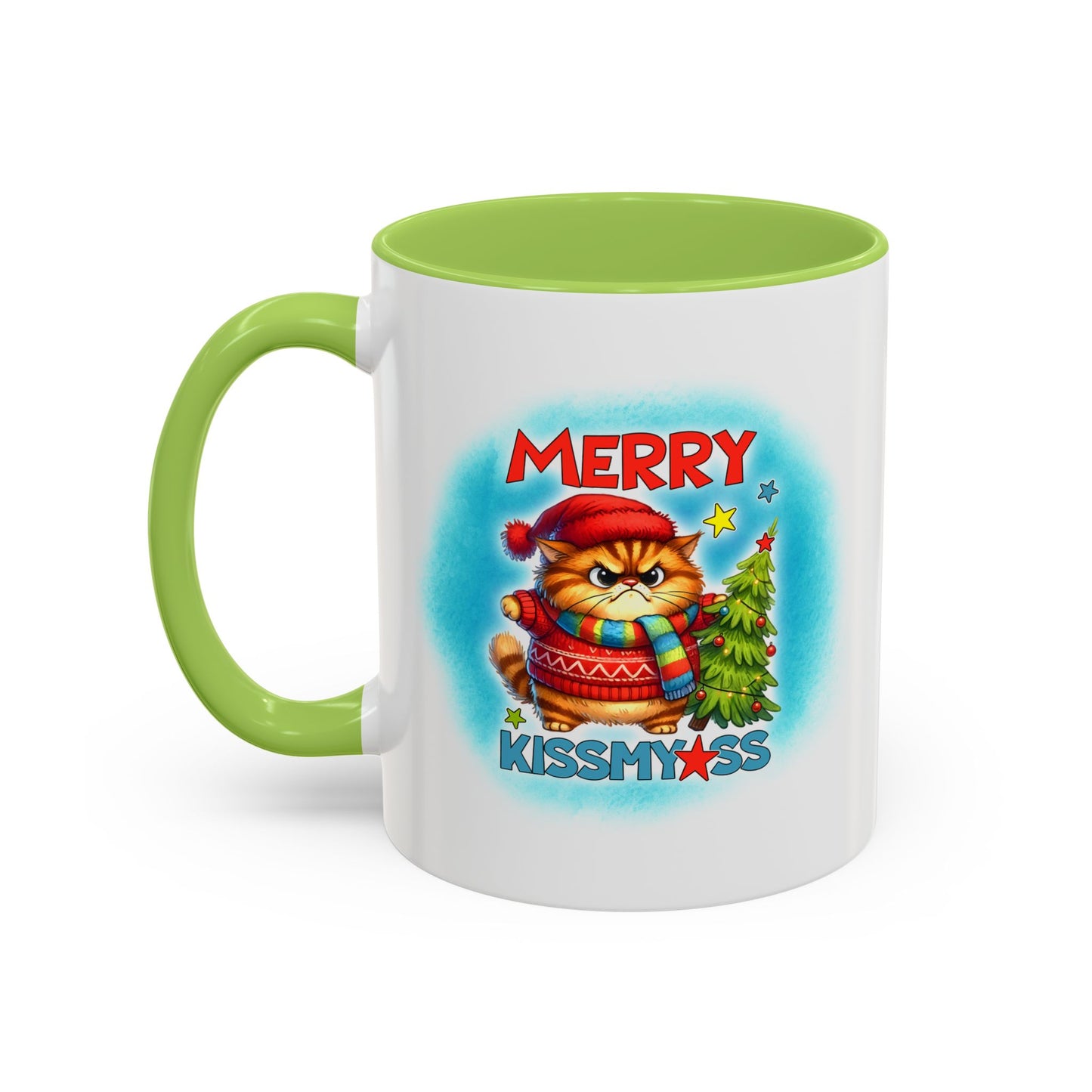 Merry Kissmyass Cat Coffee Mug — Funny Christmas Accent Mug (11/15oz)