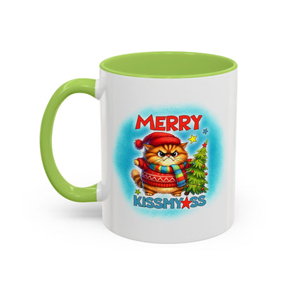 Merry Kissmyass Cat Coffee Mug — Funny Christmas Accent Mug (11/15oz)