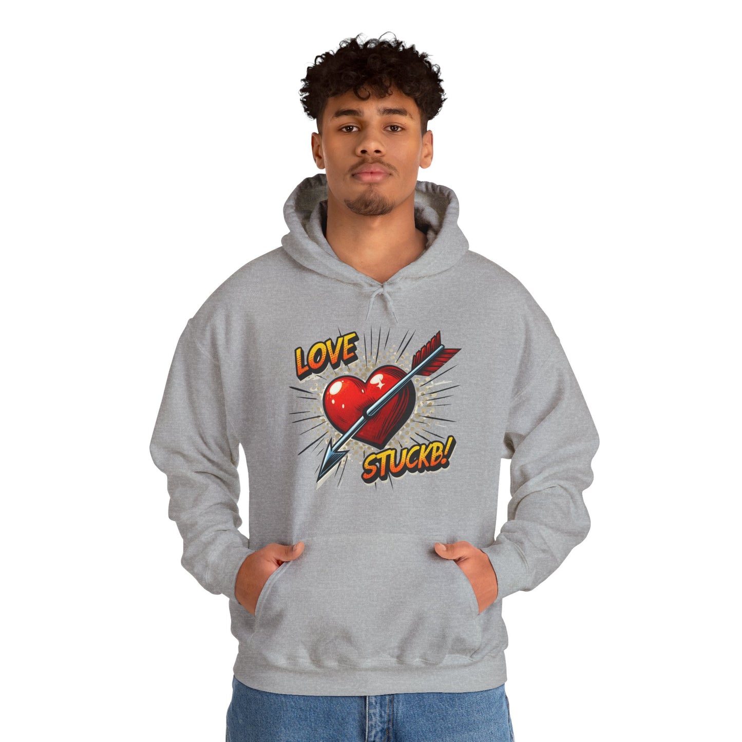 Hoodie — 'Love Stuck!' Retro Heart & Arrow Graphic Hooded Sweatshirt