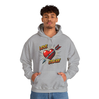 Hoodie — 'Love Stuck!' Retro Heart & Arrow Graphic Hooded Sweatshirt