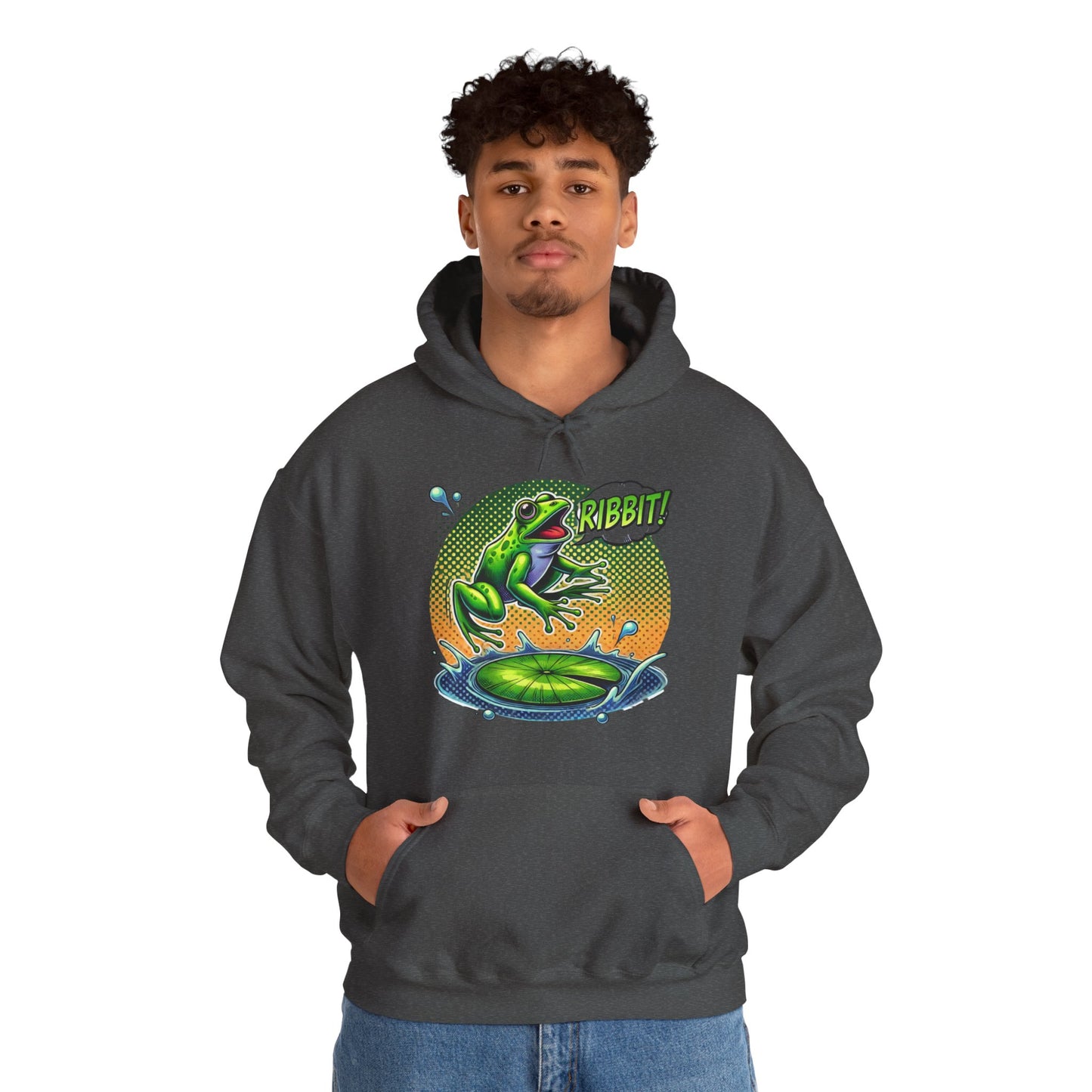 Frog Jump Hoodie – Retro Neon 'Ribbit' Graphic Sweatshirt