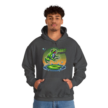 Frog Jump Hoodie – Retro Neon 'Ribbit' Graphic Sweatshirt