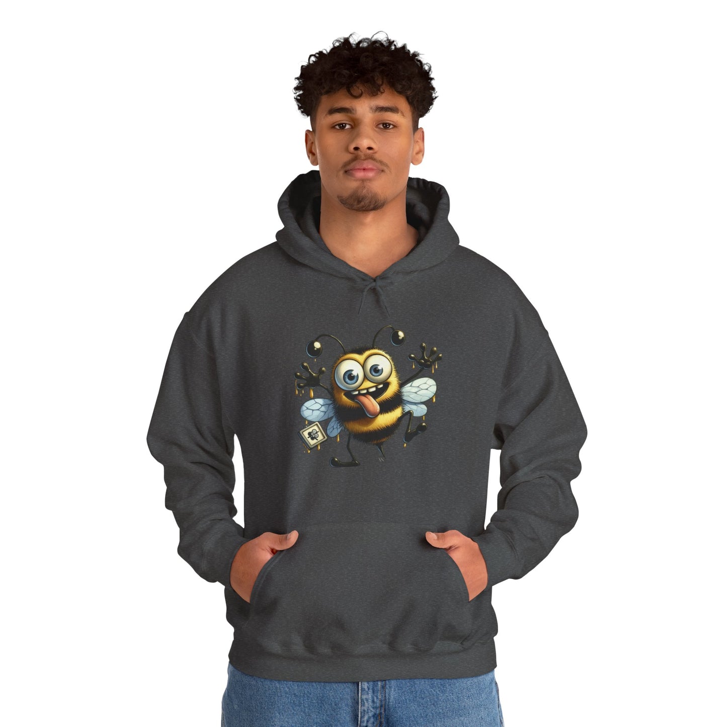 Bee Cartoon Hoodie – Cute Smiling Bee with Honey Jar & Honeycomb Graphic