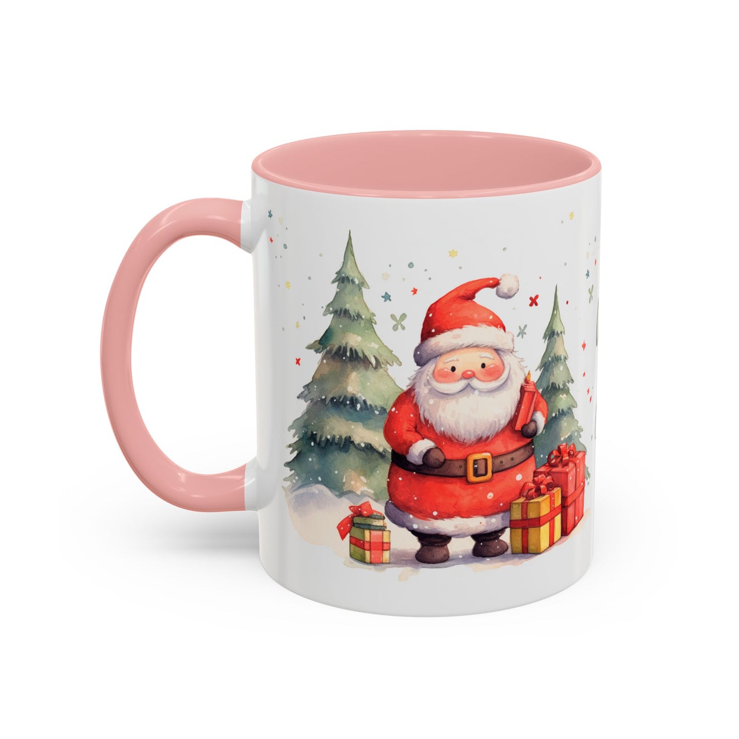 Warm & Cozy Christmas Accent Coffee Mug — Festive Santa, Reindeer & Pine Tree Holiday Drinkware