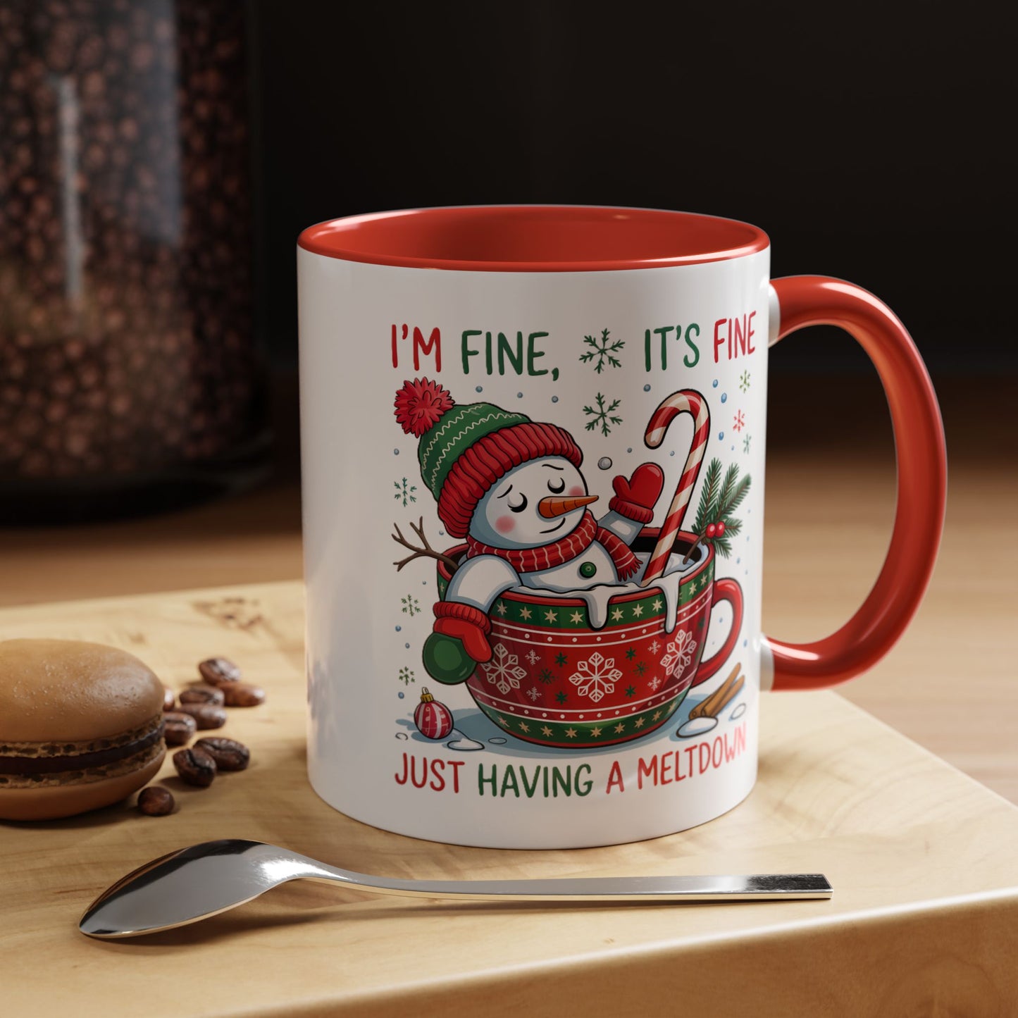 Funny Snowman Christmas Mug – I’m Fine, It’s Fine, Just Having a Meltdown Holiday Cup