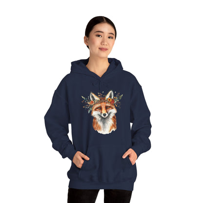 Fox Face Floral Hoodie — Watercolor Fox Portrait Sweatshirt for Animal Lovers