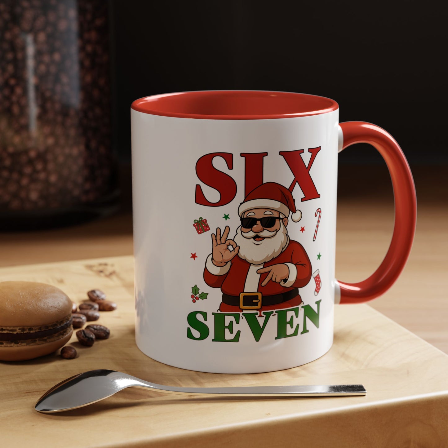 Accent Coffee Mug — 'SLX SEVEN' Cool Santa Christmas Mug (11/15oz)